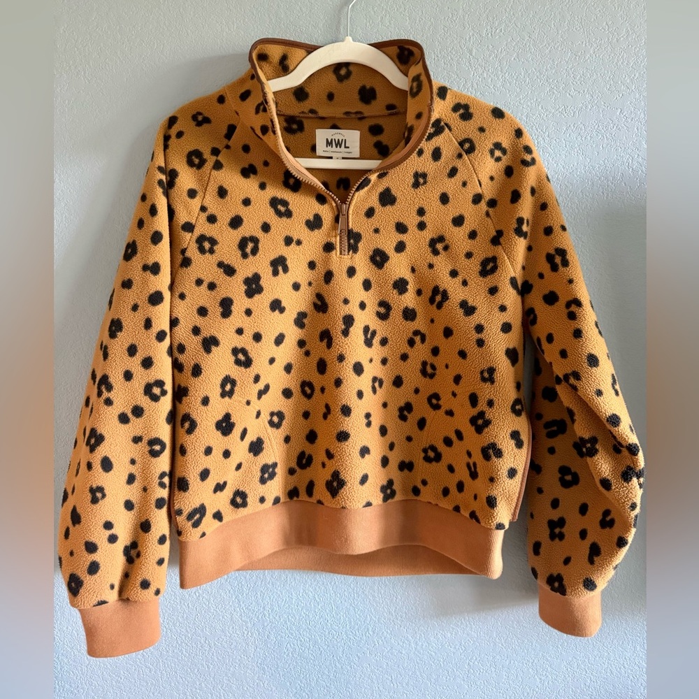 Madewell MWL Leopard Print Fleece Quarter-Zip
